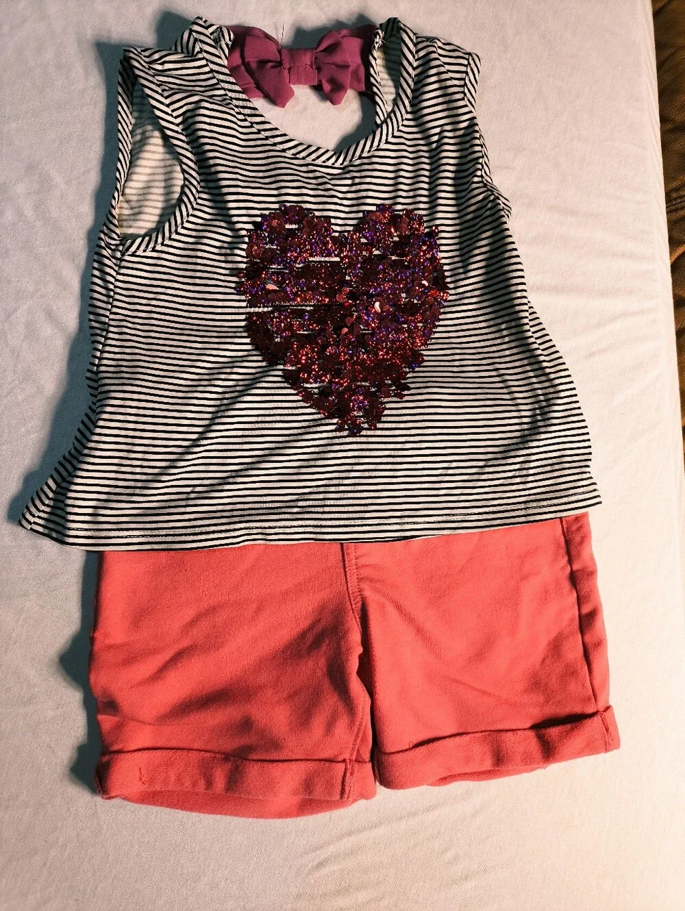 Sequin Heart Top and Pink Shorts 7-8